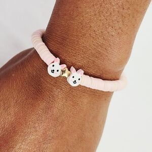 Handmade Clay Bunny Bead Bracelet